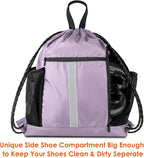 BeeGreen Lilac Drawstring Backpack Bag Gym Sports Backpack with Shoe Compartment and Two Water Bottle Holder for Women Men Large String Athletic Sackpack Workbag