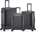 US ARMY FOX 3 Pcs Set Hardshell Luggage with Spinner Wheels | 20, 24, 28 inch Lightweight Travel Suitcase, Chevron Icon, Gel Handle, Retractable Trolley, Side Studs | Black