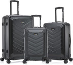US ARMY FOX 3 Pcs Set Hardshell Luggage with Spinner Wheels | 20, 24, 28 inch Lightweight Travel Suitcase, Chevron Icon, Gel Handle, Retractable Trolley, Side Studs | Black