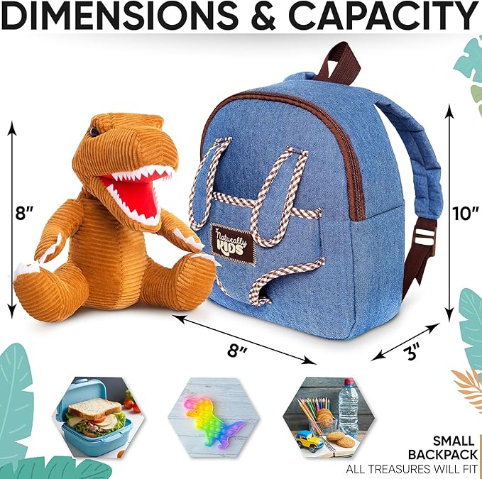 Naturally KIDS Toddler Backpack w Dinosaur Toys for Kids 2-4, 2 Year Old Boy Birthday Gift, 3 Year Old Boy Gift Girl, Toddler Dinosaur Toy