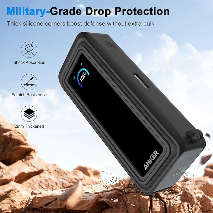Silicone Case for Anker Prime Power Bank (26,250mAh 300W) Travel Protective Cover, Shockproof | Compact | Tactile Grip | Impact Protection for Anker Power Bank (300W), LCD Display Visible (Black)
