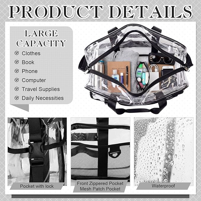 Abbylike Clear Bag Large Heavy Duty Tote for Stadium Events 20" Duffle Transparent Gym Bag for Sport Event Travel Makeup Work