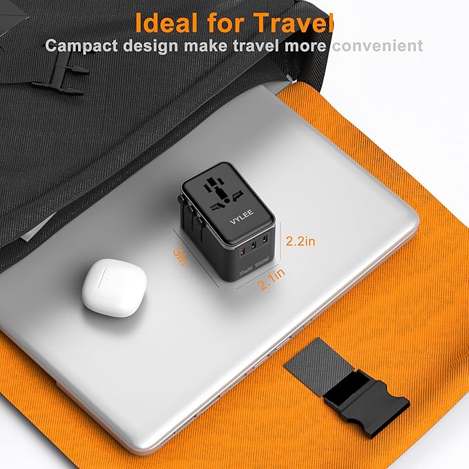 VYLEE Universal Travel Adapter, PD100W GaN International Power Adapter with 3 USB C and 1 USB A Charging Ports, All in One Power Outlet, Worldwide Plug Adapter for US to European UK AUS Ireland(Black)