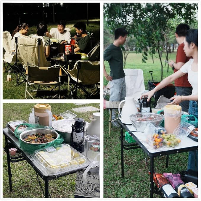 Titanker Folding Camping Table 3ft, Folding Picnic Table, Large Camp Table Portable with Extra Side Racks & Storage Net, Outdoor Patio Table, RV/Car Camping Essentials, Aluminum Light & Solid
