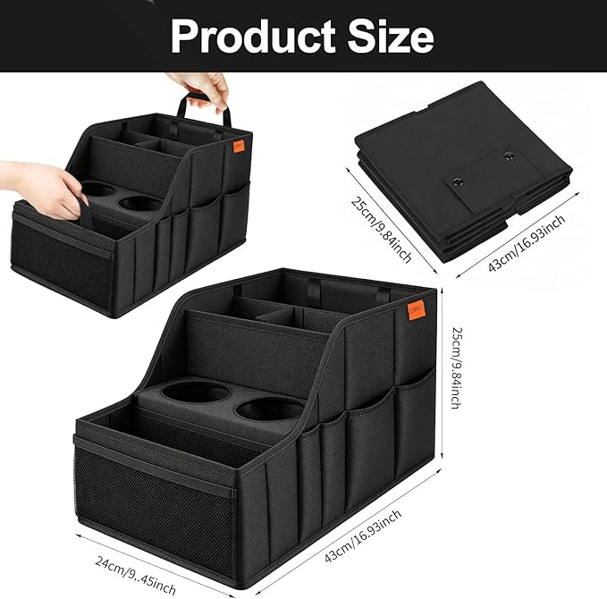 Car Seat Organizer Backseat and Passenger Seat Organizer with 9 Compartments 2 Cup Holders Car Organizer Front Seat Storage for Travel Kids，Black