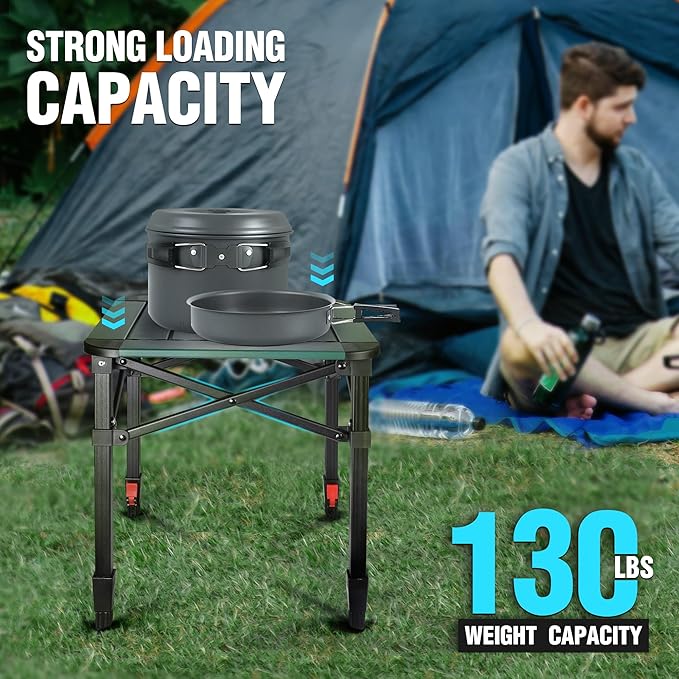 VILLEY Folding Camping Square Table with Carry Bag, Lightweight Aluminum Adjustable Square Table for Outdoor, Camping, Picnic, Backyards, BBQ, Small