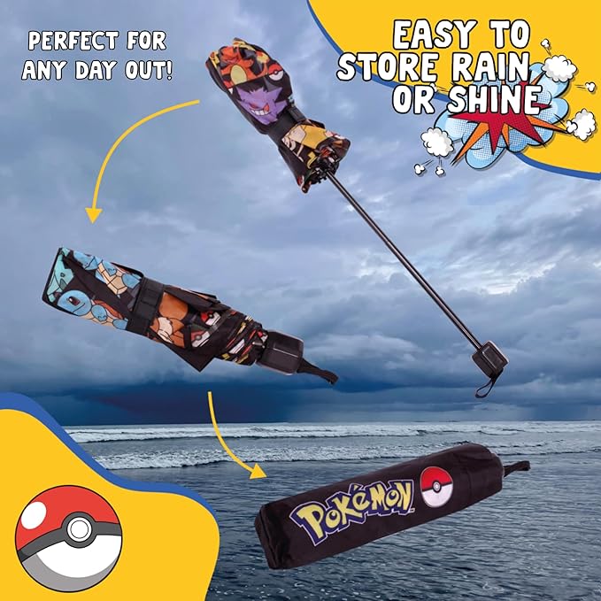 Pokémon Pokemon Umbrella for Adults Teens Kids - Folding Telescopic Umbrella Lightweight Travel School Work Gifts
