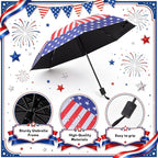 6 Pcs Patriotic American Umbrellas Red White Blue 4th of July Umbrellas with 8-Rib and Black Coating, Windproof
