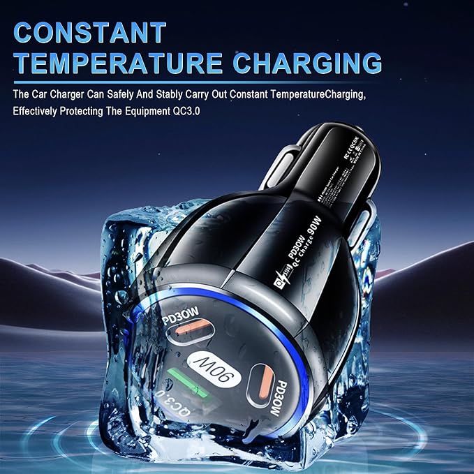 Amiss Car Charger Adapter, 3 Port USB-C & USB-A 90W Fast Charger, Car Interior Accessories, Cigarette Lighter Fit for iPhone 17/16/15/14Pro Max, Samsung Galaxy S25 / S24 iPad, Pixel, Android-Black 2pc