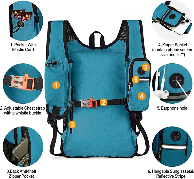 Seektop 15L Small Hiking Backpack for Women Men, Lightweight Hiking Packable Daypack with Phone Pocket for Travel Camping (Teal Blue, 15L)