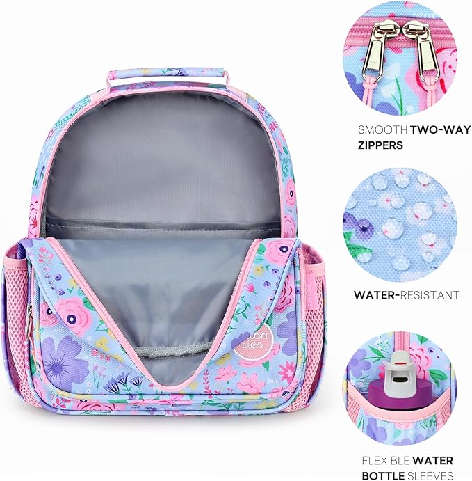 mibasies Toddler Backpack for Girls 2-4: Preschool Kindergarten Backpack - Cute Kids Backpacks for Girls - Flower Light Blue