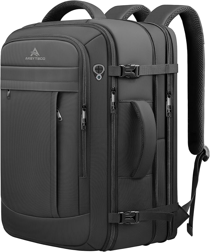 AREYTECO Travel Backpack, 50L Expandable Extra Large Laptop Backpack, Carry On Backpack Water Resistant Business Suitcase Daypack Bag Fits 17 Inch Laptops, Travel Gifts for Men Women, Black