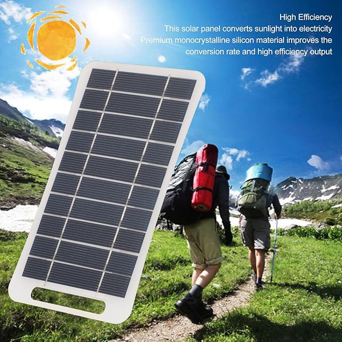 Hilitand 5W 5V USB Solar Panel Charger, Portable Monocrystalline Silicon Handheld Solar Panel for Camping Travel Outdoor (White)