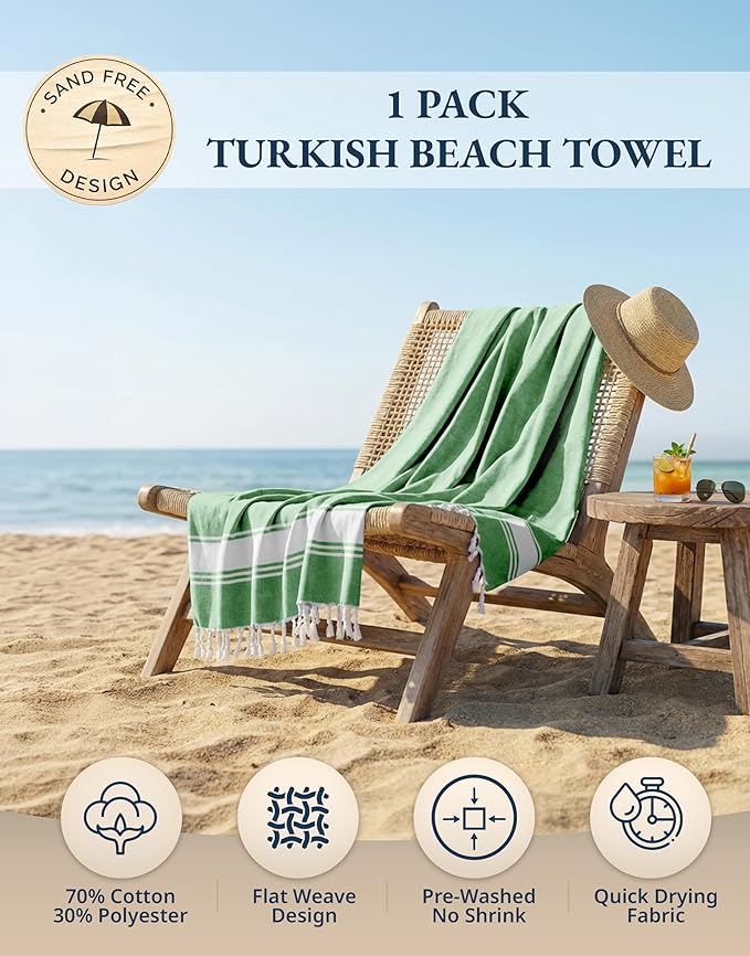 LANE LINEN Beach Towel - Pool Towels Oversized, Pre-Washed Extra Large Beach Towels, Sandless Beach Towel, Quick Dry Travel Towel, Large Pool Towel, 39"x71" - Jade Green