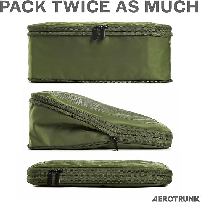Aerotrunk Compression Packing Cubes for Travel - Luggage Organizer Bags - Double Zipper Packing Cubes for Suitcases (12-Pack, Olive)