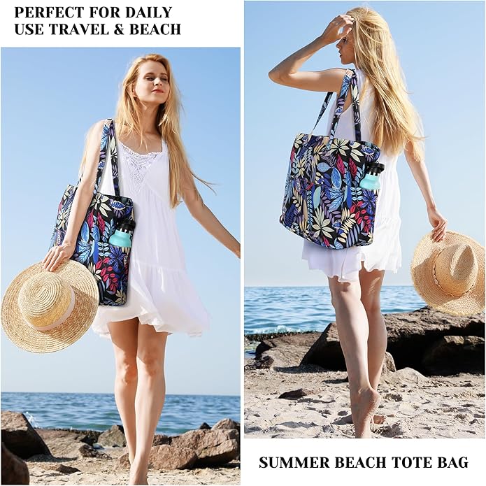 Trifabricy Beach Bags for Women Waterproof Sandproof Women Tote Bag, Large Beach Bag with Zipper for Gym Travel Vocation