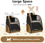 Pet Backpack Carrier, Large Cat Carrier Backpack Up to 20 Lbs with Breathable Mesh, for Medium Large Cats or Small Dogs, Travel Hiking Camping Backpack (Brown-XL)