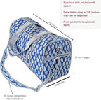 ATOSII Large Duffle Bag, Handblock Print 100% Quilted Cotton for Overnight Trip, Travel Weekender, Luggage, 2 Pockets with Zipper, 1 Front Pocket, Detachable Long Strap, 20 X 10 X 12 Inches, Celeste