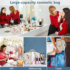 Gosect Large Makeup Bag, Cute Cosmetic Bag for Women Girls, Floral Coquette Aesthetic Toiletry Bag, Travel Make Up Organizer Bag (White-Bear)