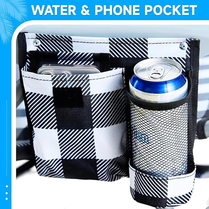 2 Pack Lightweight Portable Camping Beach Chair for Adults, Outdoor Lay Flat Folding Beach Chairs with 5 Positions, Backpack Beach Chair with Towel Bar, Zipper Pouch, Cup Holder, Plaid