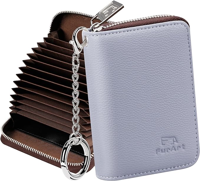 FurArt Zipper Wallet Women, RFID Blocking Credit Card Wallet, Business Card Holder, Compact Size KeyChain Wallet