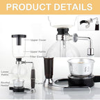 Siphon Coffee Maker Set, 5-Cup 600ml (20.3 oz) Borosilicate Glass Vacuum Brewer with Foldable Stainless Steel Coffee Filter, Dual Filtration for Home, Office & Camping（Filter Plus Version）