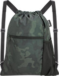 HOLYLUCK Men & Women Outdoor Sport Gym Sack Waterproof Drawstring Backpack Bag (Standard with width webbing, Black Camo-1)