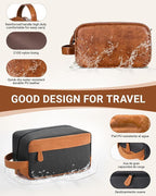 Elviros Travel Toiletry Bag Gift for Men，Mens Toiletries Bag Gifts Set Shaving Dopp Kit Water-resistant Bathroom Toiletries Organizer PU Leather Cosmetic Bags 2 Pack Brown