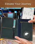 Passport Holder for Travel, Genuine Leather Passport Wallet Cover Case with Airtag Slot, RFID Blocking, for Women Men, Travel Essentials Gift, Blue