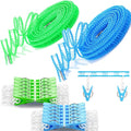 Foshine Clotheslines 2 Pack Clothesline Clothes with 24 Pcs Clips Drying Rope Portable Windproof for Travel Indoor Outdoor Laundry Clothes Line Hanger Camping Home