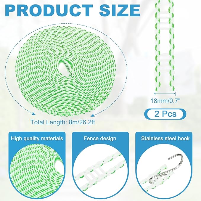 uxcell 2 Pcs Portable Travel Clothesline, 26.2ft Clothes Line Outdoors Travel Hanger Foldable Clothesline Rope with Hooks for Camping Hotel Backyard Home Cruise Ship, Green