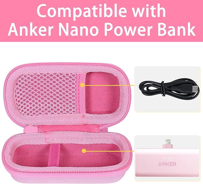 co2CREA Hard Case Compatible with Anker 621 Nano Power Bank 5,000mAh 12W Portable Charger, Pink Case