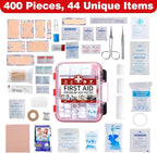 400 Pieces All-Purpose First Aid Kit - Organized Dual-Layer Wall - Professional Medical Kit for Home, Car, Camping, Travel, Office, Outdoor, Business & Sports