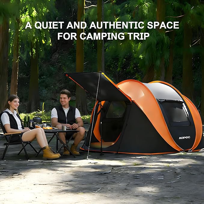 Pop Up Camping Tent, 2/4/6 Person Instant Tent Waterproof PU4500mm, Spacious Ventilated Camping Tent with Front Porch, Quick Setup Lightweight Portable for Outdoor Camping Hiking Beach