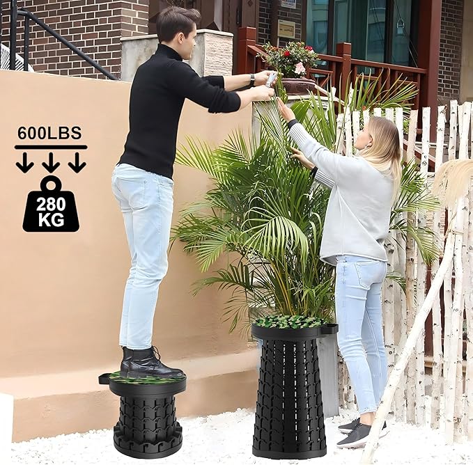 ALEVMOOM Upgraded Telescoping Collapsible Stool with Cushion, Folding Stool with Printing Portable Retractable Foldable Seat Max Load 600lbs for Adults Camping Fishing Outdoor