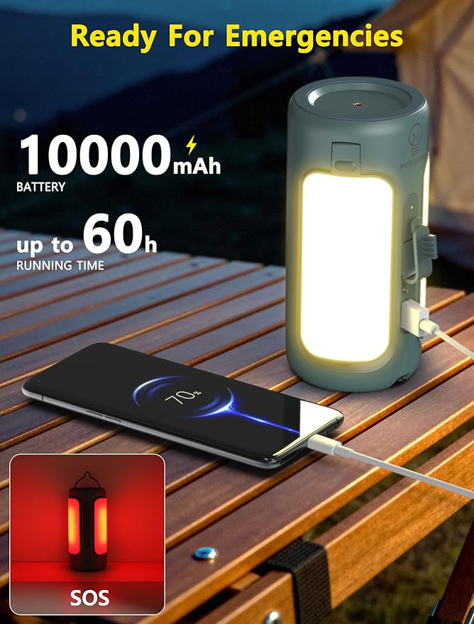 3 in 1 Foldable Camping Light Rechargeable Lantern, 10000mAh, Portable Flashlight, IP54 Waterproof, 1/4" Screw Adapter, 750LM, 5 Modes, LED Tent Light for Camping, Hiking, Fishing, Power Outage