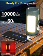 3 in 1 Foldable Camping Light Rechargeable Lantern, 10000mAh, Portable Flashlight, IP54 Waterproof, 1/4" Screw Adapter, 750LM, 5 Modes, LED Tent Light for Camping, Hiking, Fishing, Power Outage