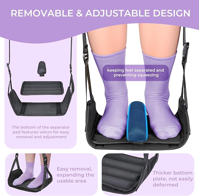 Babenest Airplane Foot Hammock, Foldable Leg Rest Support with Adjustable Strap and Thicken Bottom, Portable Under Desk Flight Footrest Holder for Air Travel, Office & Car