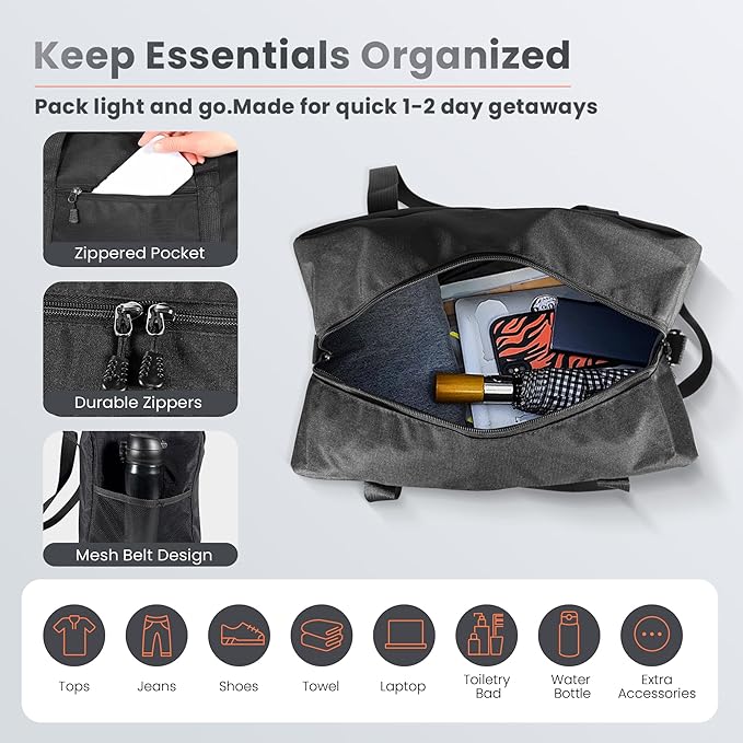 Small Gym Bag 14 Inch Duffel Bag for Women & Men,Waterproof Travel Sports Bags,Mini Gym Duffel with Bottle Holder,Foldable Lightweight Carry On Duffle-Black