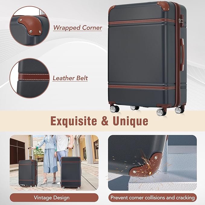 Luggage Sets, 2 Piece Carry on Luggage Set with Travel Bag, 2 Piece Expandable Spinner Hardshell Suitcase with TSA Lock, Back to School Suitcase, Women Men (Black, 20/24 inch+Cosmetic Case)