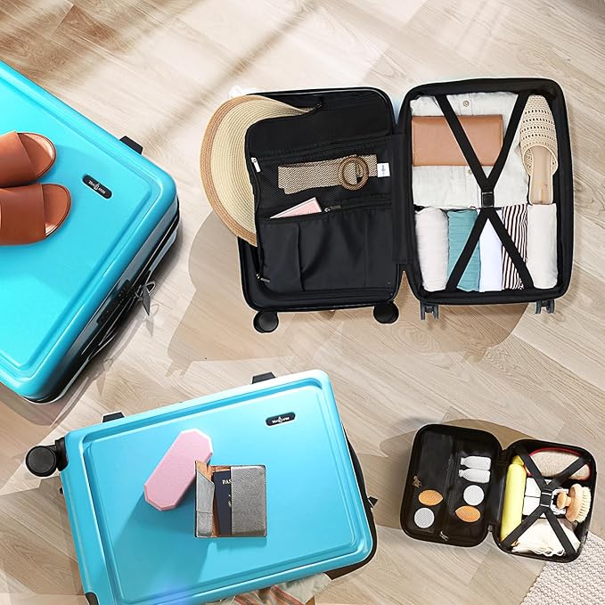 TRAVELARIM Teal Hardshell Luggage Sets 4 Piece, Durable Suitcase Set, Travel Luggage Set with Integrated TSA Lock, 360° Spinner Wheels, Expandable Medium and Large Checked Suitcase, 20/24/28 Inch