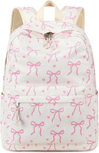 LOIDOU Backpack for Girls School Backpacks Bookbags for Elementary Middle School Women Laptop Backpacks (Bow tie Beige, L-17)