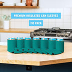 Blank Beer Can Cooler Sleeves (110-Pack) Soft Insulated Beer Can Coolies - HTV Friendly Blank Koolies in Bulk for Beer Cans & Bottles - Coolie Blanks for Vinyl Projects & Wedding Favors (Teal)