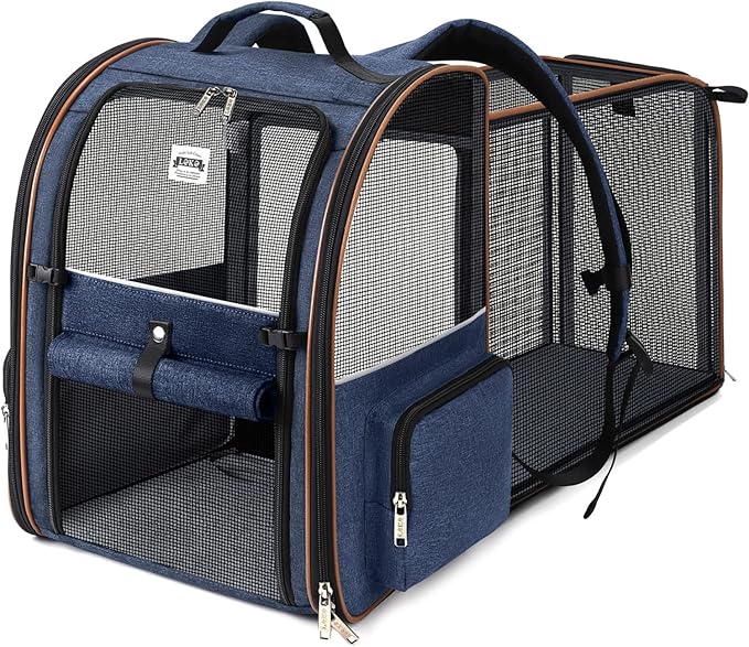 Extra Large Cat Backpack Carrier Expandable Pet Carrier Backpack for Small Dogs Medium Cats Fit Up to 18 Lbs, Dog Backpack Carrier, Foldable Puppy Backpack Carrier for Travel, Hiking,Blue