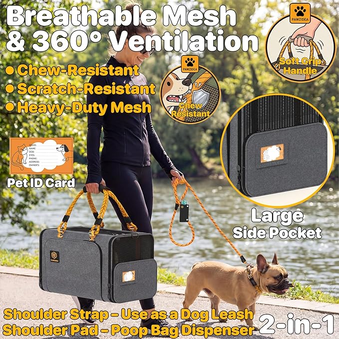 PAWZIDEA Expandable Pet Carrier Airline Approved, 18"×11"×11" Small Dog Carriers, Collapsible Top-Load Cat Carrier for 2 Cats Under Seat, Soft-Sided Puppy & Animal Travel Bag, ID Card, Up to 15lbs