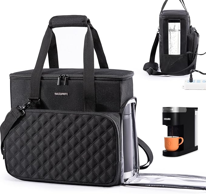 BAGSPRITE Travel Coffee Maker Carrying Case for Keurig K-Mini Plus & K-Slim – Portable Single Serve Coffee Machine Storage Bag with Accessories Space, Coffe e Maker Travel Bag