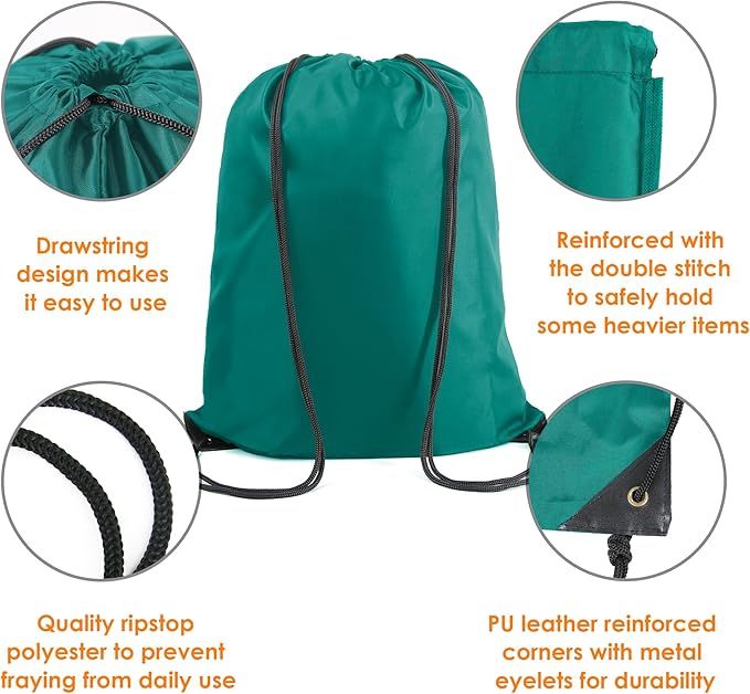 BeeGreen Black Green Drawstring Backpack Bags X-Large 22.4" L x 17.5" W Bulk 2 Pack Sports Cinch Sack Gym String Bags Machine Washable Heavy Duty String Backpack For Men Women