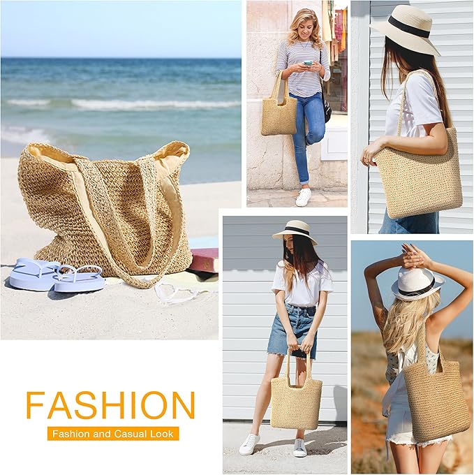 Trifabricy Beach Bags for Women, Large Beach Bag, Woven Straw Tote Bags Waterproof, Weaving Swim Shopping Travel Bag