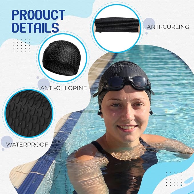 Tallew Swim Goggles Swimming Cap Set with Earplugs, Nose Clip and Case Silicone Swim Hat Waterproof Chlorine Resistant