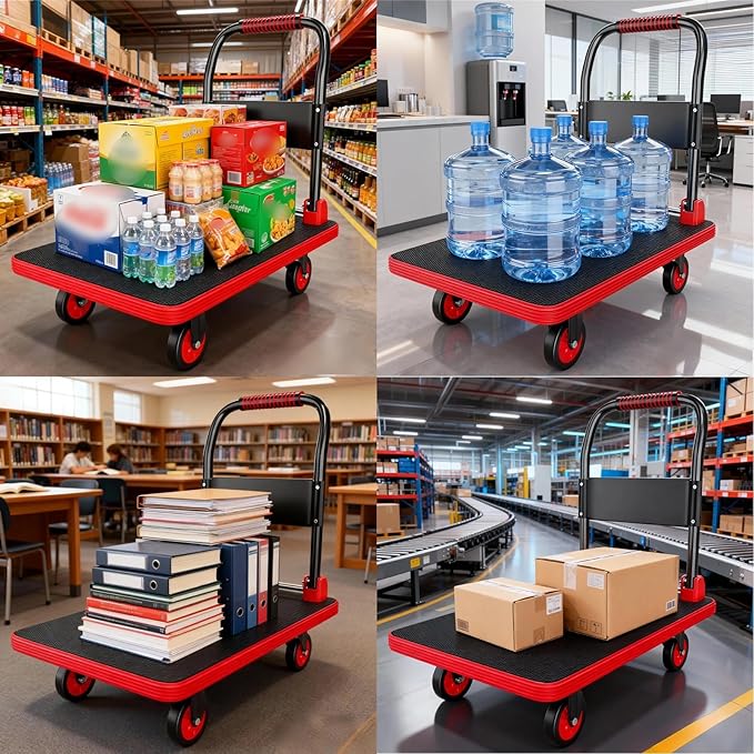 Foldable Luggage Trolley on Wheels Heavy-Duty Cart with Handle & Bumper Strips Silent TPR Wheels for Easy Transport & Storage (60×90×97cm)